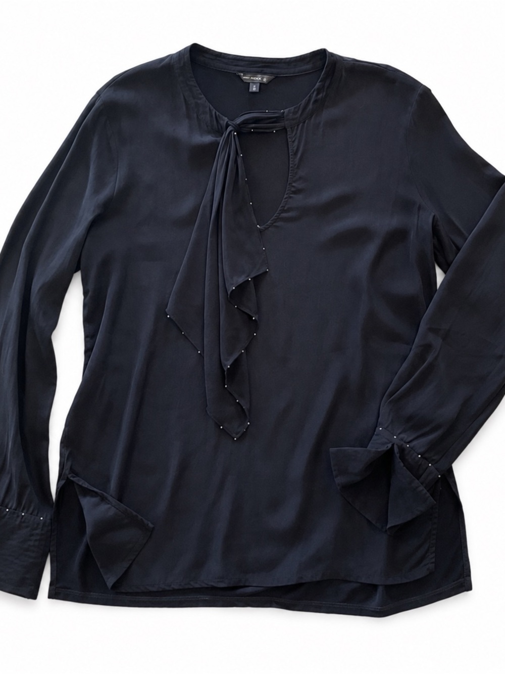 Massimo Dutti Black Long-Sleeve Tie-Neck Blouse